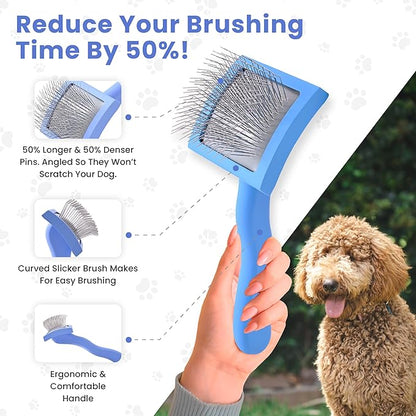 Slicker Brush for Dogs, Dog Grooming Supplies - Best Doodle & Poodle Brush for Haired Dogs - Goldendoodle Pin Detangler for Dematting (Small Curved)