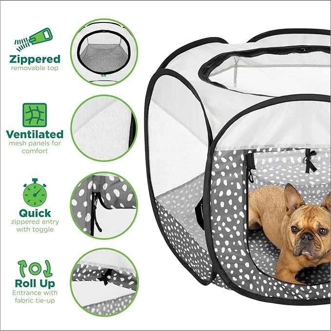 Furhaven Portable Dog Playpen Cat Tent, Pet Playground,Kennel Foldable Indoor Outdoor Zippered Puppy Crate - Gray Pebbles, Small