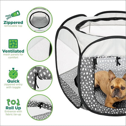 Furhaven Portable Dog Playpen Cat Tent, Pet Playground,Kennel Foldable Indoor Outdoor Zippered Puppy Crate - Gray Pebbles, Small
