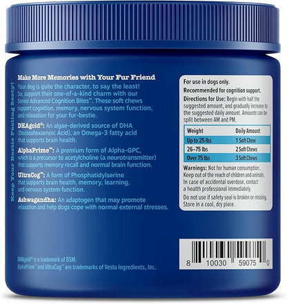 Zesty Paws Advanced Cognition Soft Chews for Dogs - with Omega 3 DHA, Ashwagandha & Alpha GPC - for Senior Dog Brain Health & Nervous System Support - Supplement for Calming & Relaxation - 90 Count