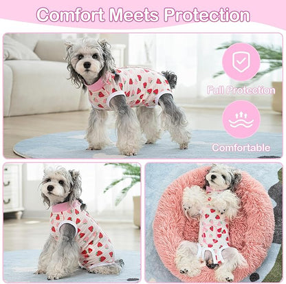 Coppthinktu Recovery Suit for Dogs After Surgery, Dog Onesie Surgery Recovery Suit for Female Spay, Soft Surgical Pajamas Bodysuits for Puppy to Prevent Licking Dog Cone Alternative Strawber S
