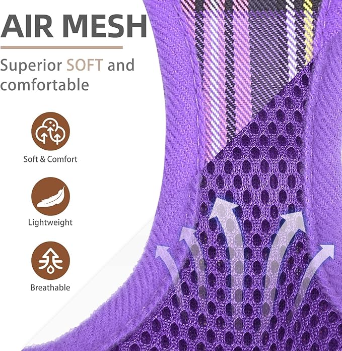 PUPTECK Adjustable Dog Harness Collar and Leash Set Step in No Pull Pet Harness for Small Medium Dogs Puppy and Cats Outdoor Walking Running, Soft Mesh Padded Reflective Vest Harnesses, Purple XXS