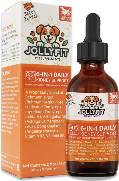 6-in-1 Kidney Support for Cats & Dogs – Promotes Healthy Kidney Function, Energy Levels & Fluid Balance – Veterinarian Formulated Herbal Supplement with Vitamin B2 & B6 – 2 fl oz (59 ml)