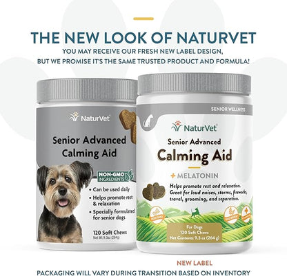 NaturVet Quiet Moments Calming Aid Dog Supplement, Helps Promote Relaxation, Reduce Stress, Storm Anxiety, Motion Sickness for Senior Dogs – 120-Ct. Soft Chews