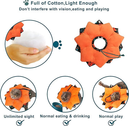 Adjustable Pet Cone Collar Soft for Cats and Dogs, Cute Recovery Pet E-Collar After Surgery, Wound Healing Protective Cone, Elizabethan Collars (Flowers, M)