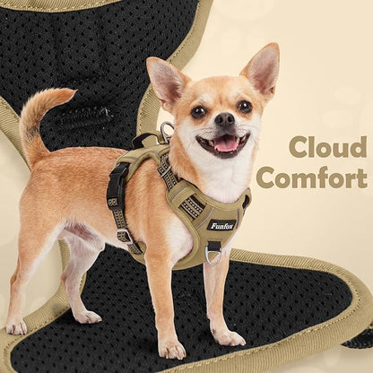 Funfox Dog Harness No Pull, Adjustable Pet Vest Harness, Super Soft Material with Vertical Handle Easy Control, Reflective Night Walking, 2 Leash Clips for Medium Sized Dogs, Brown, M