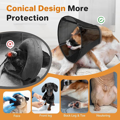 Breathable Mesh Dog Cone Collar for Surgery, Soft Elizabethan Recovery Alternative to Stop Licking,Pet Neck Collar for Large Medium Small Breeds(Black,2)