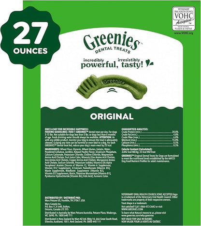Greenies Veterinarian-Recommended Adult Natural Dental Dog Treats Teenie Size, Dog Dental Chews, Original Flavor, 27 oz. Pack, 96 Count