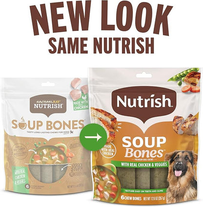 Nutrish Soup Bones Premium Dog Chews with Real Chicken and Veggies, 6 Chews (Rachael Ray)