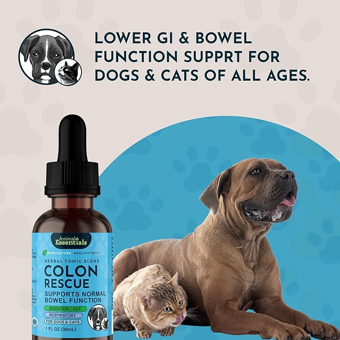 Animal Essentials Colon Rescue for Dogs & Cats - Herbal Laxative, Constipation Relief, Stool Softener with Slippery Elm, Marshmallow Root, Licorice Root - 2 Fl Oz