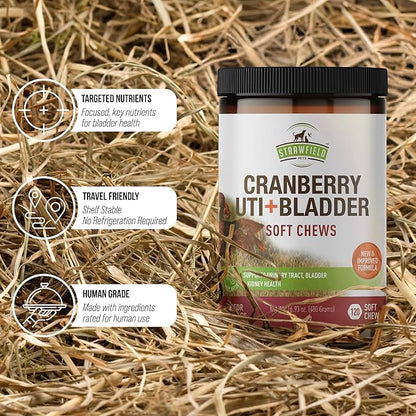 Strawfield Pets Cranberry Bladder & UTI Chews for Dogs D-Mannose + Vitamin C for Urinary Tract Support Bacon Flavored Soft Chews 120 softchews