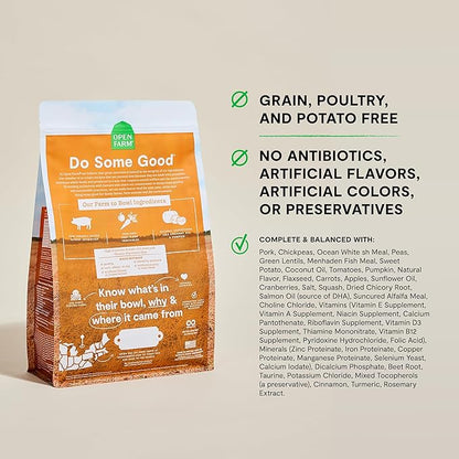 Open Farm, Grain-Free Dry Dog Food, Complete & Balanced Kibble, Sustainably & Ethically Sourced Ingredients, Non-GMO Veggies & Superfoods to Support Overall Health, Pork Recipe, 4lb Bag