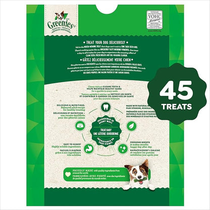 Greenies Veterinarian-Recommended Adult Natural Dental Dog Treats Petite Size, Dog Dental Chews, Original Flavor, 27 oz. Pack, 45 Count