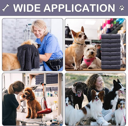 Chumia 8 Pcs Dog Towels for Drying Dogs Cats Pet Towels Bulk Puppy Microfiber Fast Drying Paw Bath Bathing Supplies Absorbent for Medium Pets(18 x 28 Inch,Dog Paw and Bone,Gray)