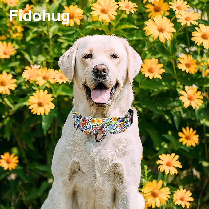 Reflective Martingale Collar for Dogs Nylon Training Collar with No Buckle Cute Floral No Pull Dog Collar for Small Dogs（Yellow Flower，S）