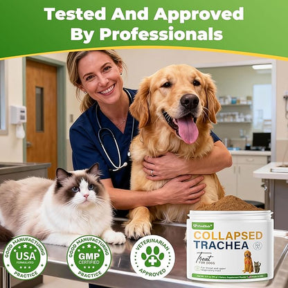Dog Cough Powder–Relieves Cough, wheezing, tracheal Collapse, and Throat Irritation–Respiratory Health–Immune Support for Dogs in Kennel or Seasonal Challenges–All-Natural Herbal + Vitamin Blend–90g