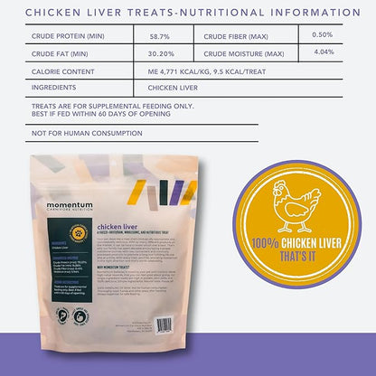 Momentum Carnivore Nutrition Freeze-Dried Chicken Liver Dog Treats & Cat Treats – Single-Ingredient, High-Protein, Grain-Free, Naturally Flavorful – Made in USA – 3.5 oz Bag