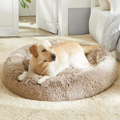 WESTERN HOME WH Calming Dog Beds Large Sized Dog - Donut Fluffy Pet Bed, Round Faux Fur Plush Bed
