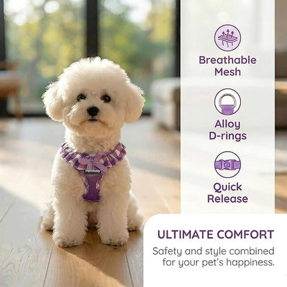 SuperBuddy Upgraded Soft Mesh Dog Harness, Super Breathable Lightweight Pet Harnesses for Puppy Dogs Outdoor Walking, Purple Dog Harness -Medium