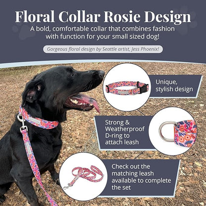 Lucky Love Dog - Adjustable Dog Collar with Easy Click Buckle for Small Dogs, Durable, & Comfortable for Male & Female Dogs, Pet Collar for Puppies & Adult Dogs - Rosie, Small
