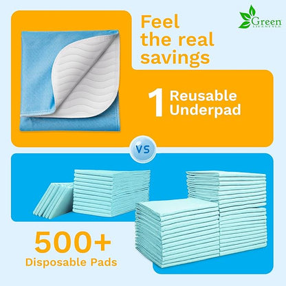 GREEN LIFESTYLE Washable Underpads - Large Bed Pads for use as Incontinence Bed Pads, Reusable Pet Pads, Great for Dogs, Cats, Bunny, Seniors Bed Pad (Pack of 2 - 48x48)