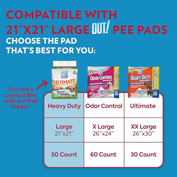 OUT! PetCare Pee Pad Holder Tray, Puppy Pads, Dog Pee Pad Tray, Puppy Essentials, Raised Edges, Portable, Dog Training, Housebreaking Essentials, Cleaning Supplies, Floor Protection, 21x21