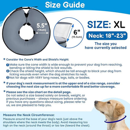 BARKLESS Donut Cone for Large Dogs, Protective Collar After Surgery to Stop Licking, Patented Blow up Dog Surgery Collar with Transparent Shield, Inflatable Pillow Cone for Labrador, Rottweiler