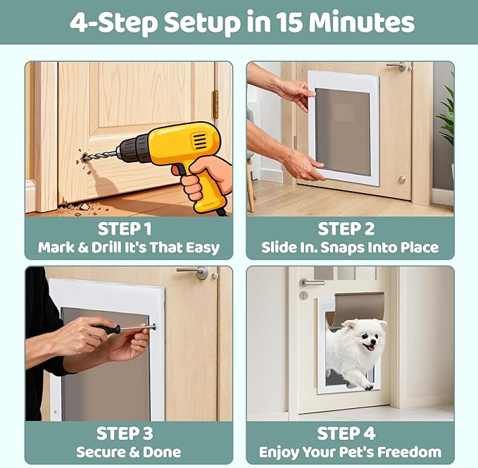 Durable Pet Door, Aluminum Door for Dog and Pets, X-Large Doggie Door with Double Automatic Closing Magnetic Flap, Ideal for Interior and Exterior Doors, Screen and Wall, Weather Resistant