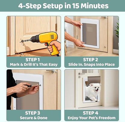 Durable Pet Door, Aluminum Door for Dog and Pets, X-Large Doggie Door with Double Automatic Closing Magnetic Flap, Ideal for Interior and Exterior Doors, Screen and Wall, Weather Resistant