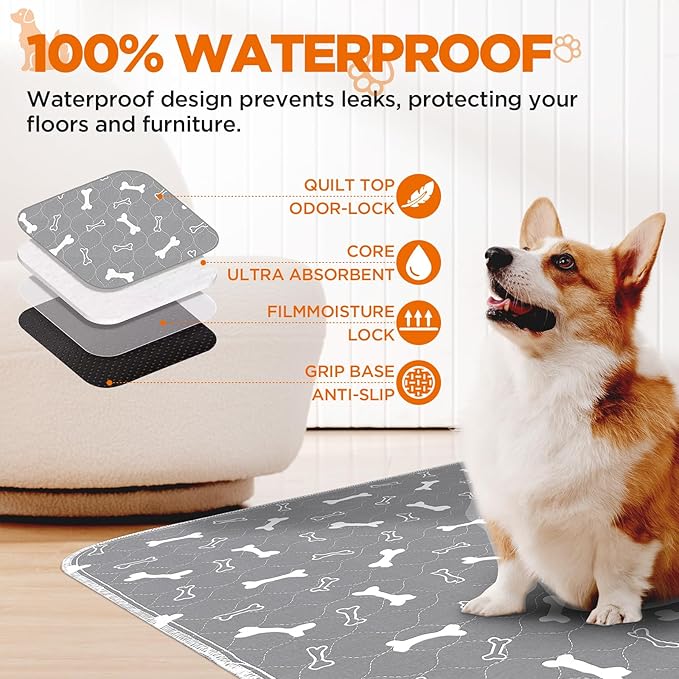 Reusable Puppy Pads , 2Pack Washable Pee Pads for Dogs, Super Absorbent Leakproof Dog Training Pads, Non-Slip Potty Pads for Floor, Crate, Couch, Whelping Pads Litter Mat Pet Supplies-24”x36”