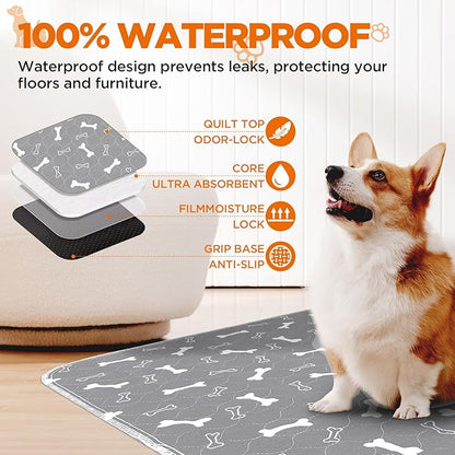 Reusable Puppy Pads , 2Pack Washable Pee Pads for Dogs, Super Absorbent Leakproof Dog Training Pads, Non-Slip Potty Pads for Floor, Crate, Couch, Whelping Pads Litter Mat Pet Supplies-24”x36”