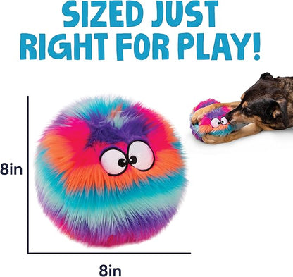 goDog Furballz Squeaky Plush Ball Dog Toy, Chew Guard Technology - Cool Rainbow, Large