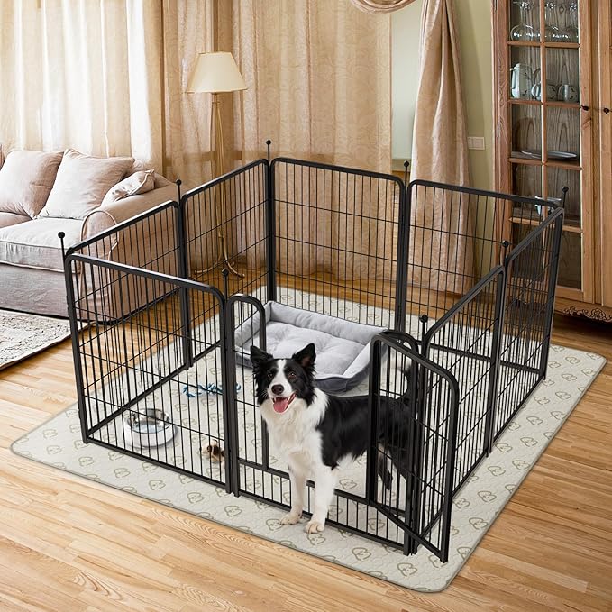 FXW Rollick Unleashed Dog Playpen for Indoor, Yard, RV Camping, 32 inch 8 Panels Dog Pen with Washable Pee Pad for Small and Medium Dogs, Black│Patented