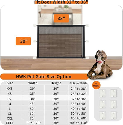 NWK Pack of 2 Magic Dog Gate for Stairs Pet Gate for The House Providing a Safe Enclosure for Pets to Play and Rest, 6 Hooks Design (2, 38'' X 30'')