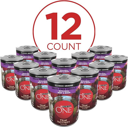 Purina ONE Wet Dog Food True Instinct Classic Ground Grain-Free Formula With Real Beef and Bison High Protein Dog Food - (Pack of 12) 13 oz. Cans