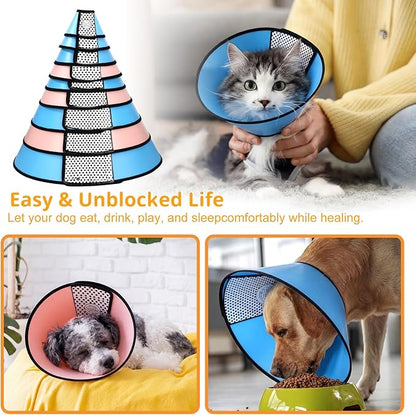 Paterr 9 Pcs Soft Dog Cone Collar Adjustable Protective for Pet Flexible Plastic Cone for Dog After Surgery Recovery E Collar for Wound Healing Small Medium Large(Colorful)