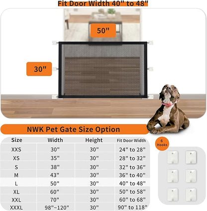 NWK Magic Dog Gate for Stairs Pet Gate for The House Providing a Safe Enclosure for Pets to Play and Rest, 6 Hooks Design (50'' X 30'')