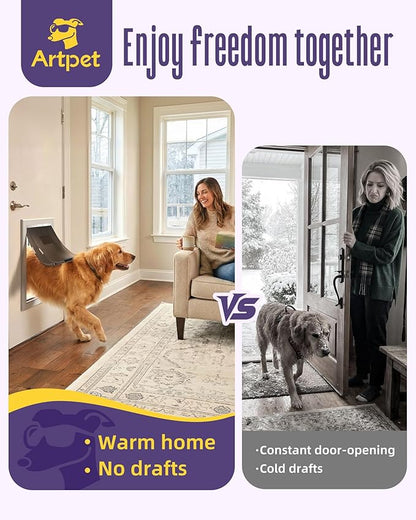 XL Aluminum Dog Door for Exterior Doors, Insulated Weatherproof Pet Door with Magnetic Auto Close, Blocks Cold & Hot Air, Heavy Duty Metal Frame Doggie Door for Dogs, Up to 220 lbs