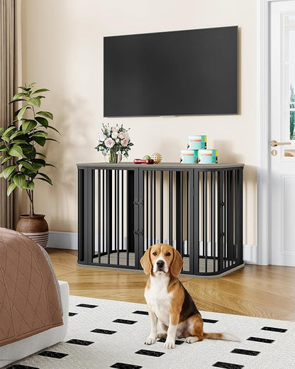 Hzuaneri 39.4'' Dog Crate Furniture, L Indoor Dog Kennel Dogs Cage, Modern Decorative Pet House for Small/Medium/Large Dogs, Anti-Chew & Anti-Escape, Kennel End Side Table, Greige Black DFC88705B
