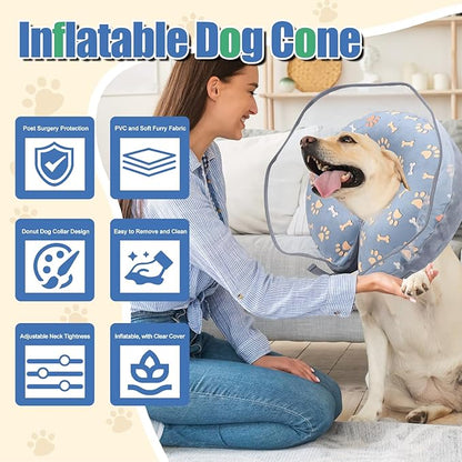 Soft Inflatable Cone Collar for Dog After Surgery, Large Dog Neck Donut Collar with Preventive Adjustable Anti-Licking Soft Pet Puppy Collar for Medium Large Dogs (Gray, L)