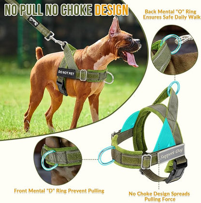 SlowTon No Pull Dog Harness - Heavy Duty Dog Harness and Leash Set for Medium Large Doggies, Reflective Tactical Harness with Soft Padded and Front Clip for Easy Walk and Training (Green S)