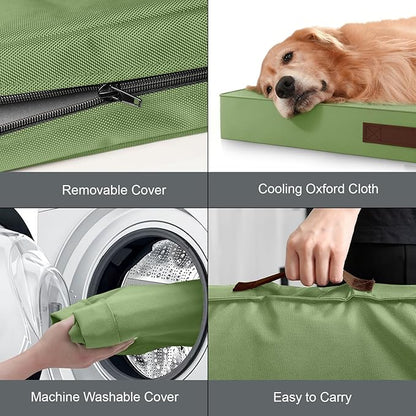 Outdoor Dog Bed for Small Dogs, Waterproof Dog Crate Bed for Medium Dogs Cats, Orthopedic Egg Crate Foam Pet Bed with Washable Removable Oxford Cover, Light Green