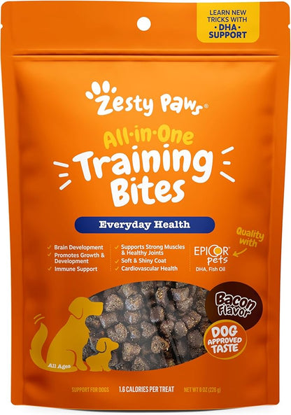 Zesty Paws Training Treats for Dogs & Puppies - Dog Treats for Training - Healthy Dog Chews for Hip, Joint & Muscle Health - for All Breeds and Ages - Bacon Flavor - 8oz