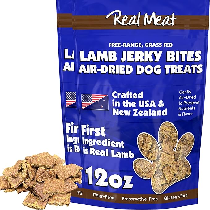 Real Meat Dog Treats - Two 12oz Bag of Bite-Sized Air-Dried Lamb Jerky for Dogs - Grain-Free Jerky Dog Treat Made up of 95% Free-Range, Grass Fed Lamb - All-Natural High Protein Dog Treat