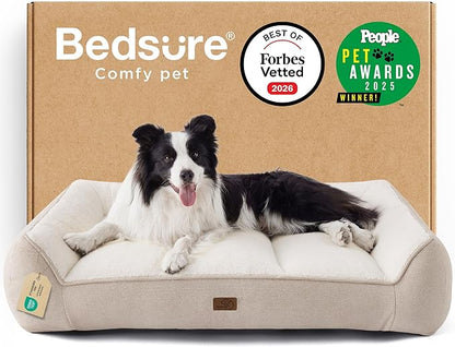 Bedsure SupportMax™ Orthopedic Dog Beds Large Sized Dog - As Seen on TV Extra Thick Supportive Large Dogs Bed with Waterproof Washable Cover, L Plus Comfort Pet Sofa with Soft Sherpa, Beige, 38"