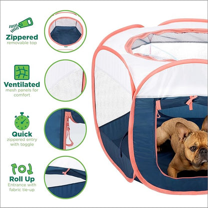 Furhaven Portable Dog Playpen Cat Tent, Pet Playground,Kennel Foldable Indoor Outdoor Zippered Puppy Crate - Navy, Small