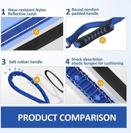 IOKHEIRA Multifunctional Dog Leash for Large & Medium Dogs, Adjustable with Car Seatbelt, 4-6 FT Strong Bungee (Blue)