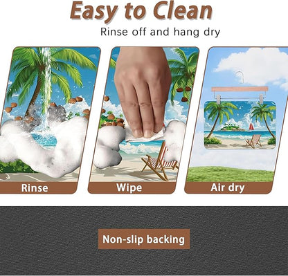 Tropical Beach Dog Food Mat for Floors,Hawaii Palm Tree Absorbent Quick-Dry Pet Feeding Mat, Cat Dog Bowl Mats for Food and Water, Non-Slip Pet Accessories Supplies 12"x20"