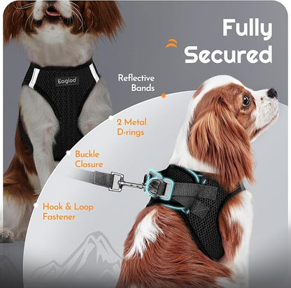 Eagloo Small Dog Harness and Leash Set, Step in Puppy Vest with Breathable Soft Mesh, Walking Reflective Pet Harness for Small Dogs, Black, S