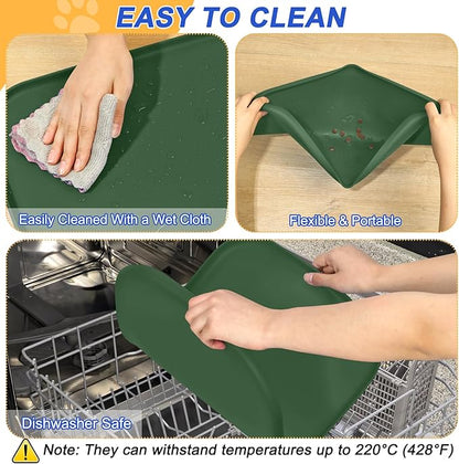 SMILOOL Silicone Pet Feeding Mat with Raised Edge for Food and Water, Dog Bowl Mats, Cat Bowls Placemat with High Lip for Floor Waterproof, Rubber Tray for Cats and Dogs 19 x 12 x0.7 Dark Olive